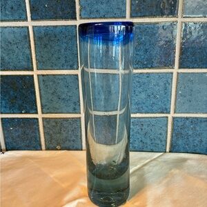 Hand-blown Glass Vase (or Super Large Shot Glass) with Cobalt Blue Rim